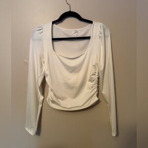 White Long Sleeve Ruched Top